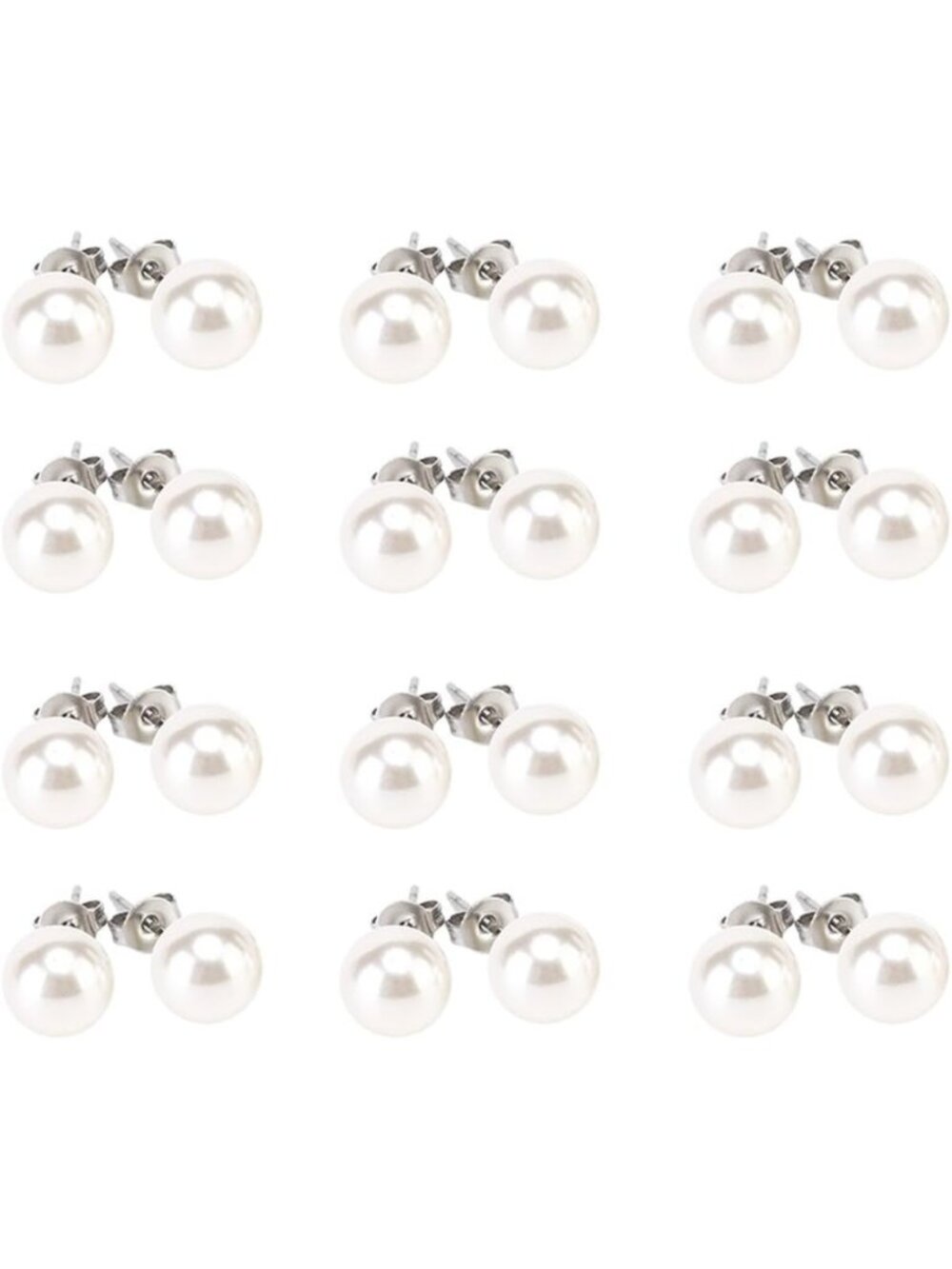 12 Pairs Multicolor Pearl Stud Earrings Set for Women - Elegant Jewelry
